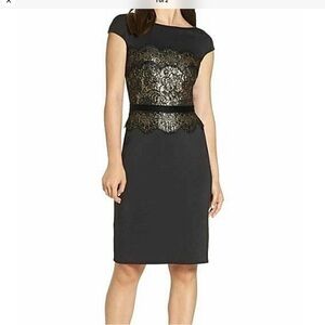 NWT Tadashi Shoji Black and Gold dress, size 6